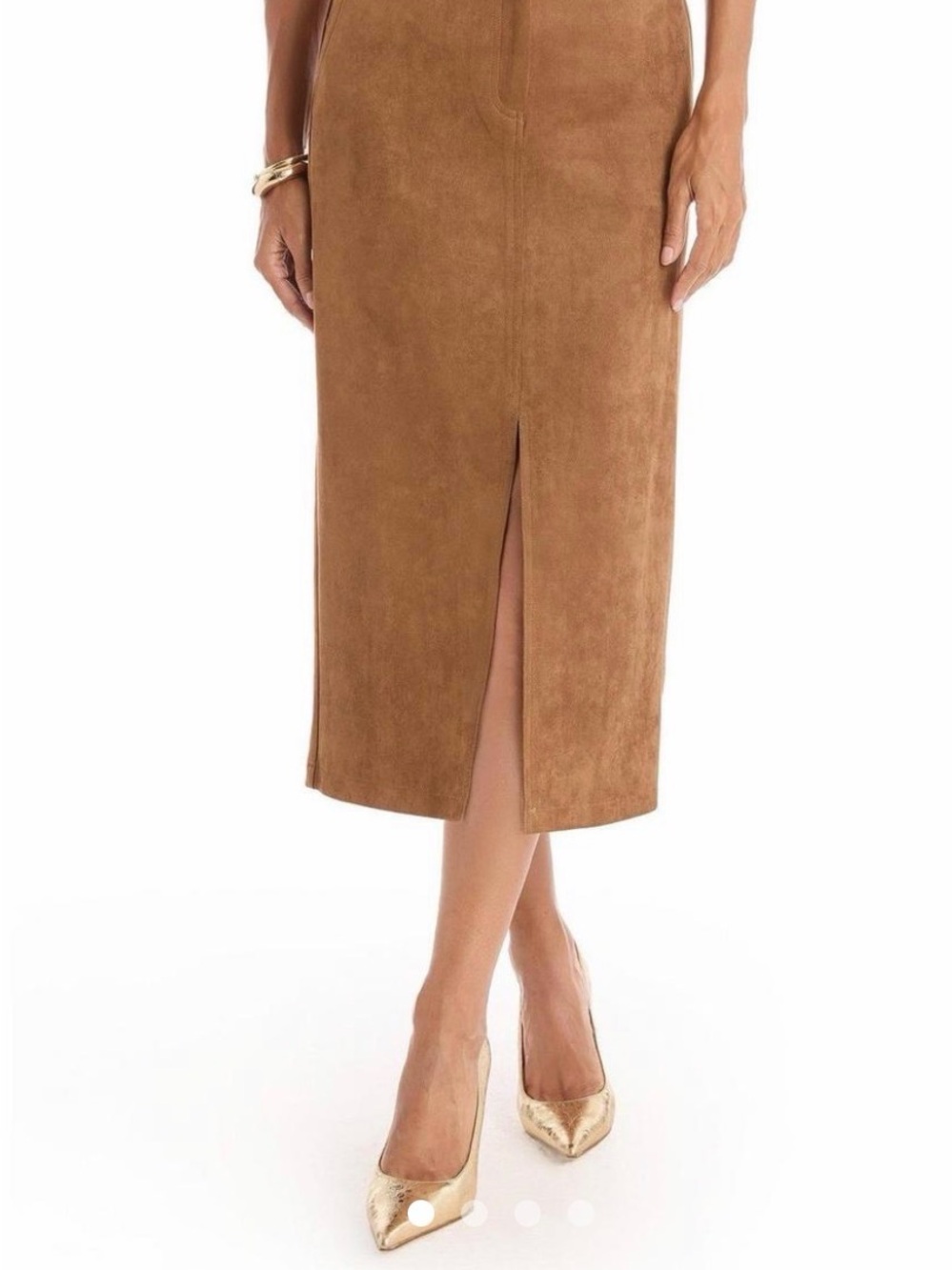 H&M Camel Faux Suede Midi Pencil Skirt with Front Slit